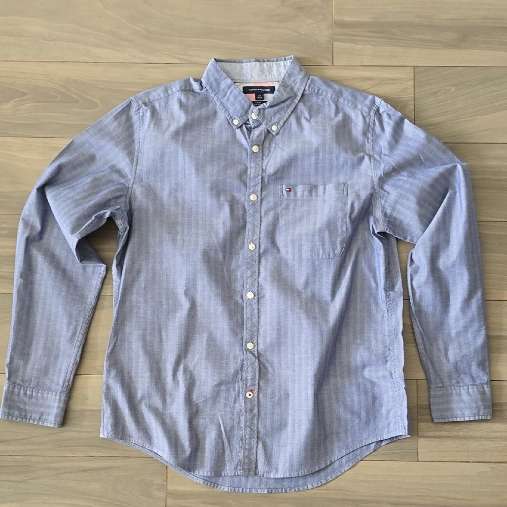 Tommy Hilfiger Men's Blue Striped Shirt - Large Size